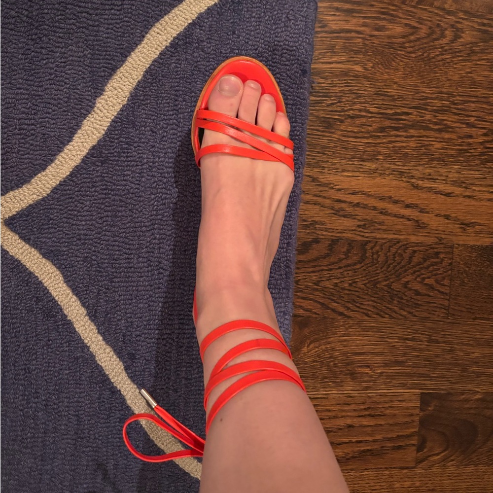 Sol Sana Orange Red Block Heel Lace Up Sandal Size 37